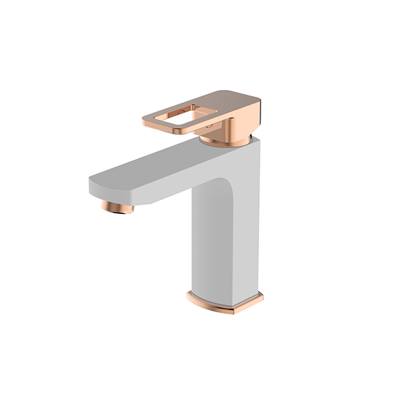 Basin Mixer - Texture Matt White - Rose Gold