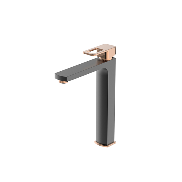 Tall Basin Mixer, Texture Matt Black - Rose Gold