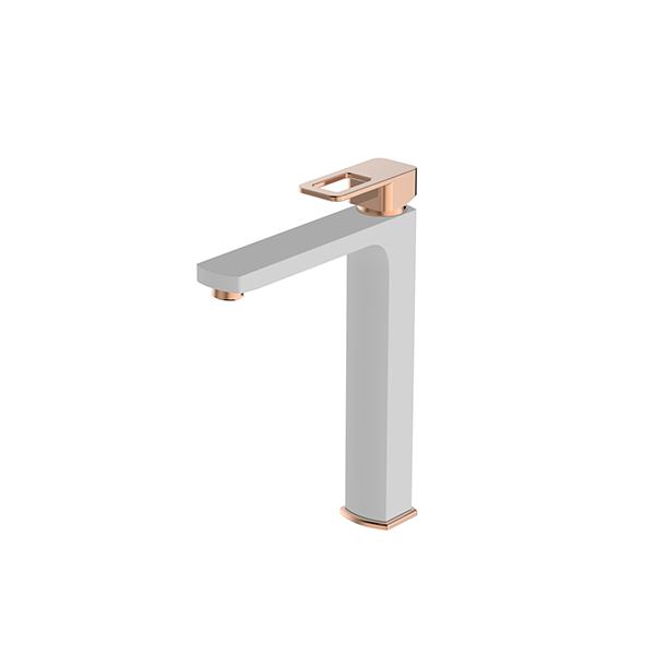 Tall Basin Mixer - Texture Matt White - Rose Gold