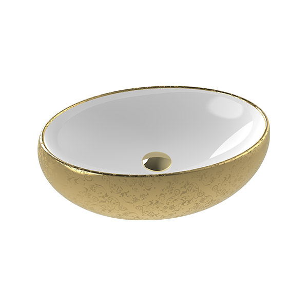 COUNTER TOP WASHBASIN  WITHOUT HOLE OUTSIDE Gold DEKORLU INSIDE WHITE 