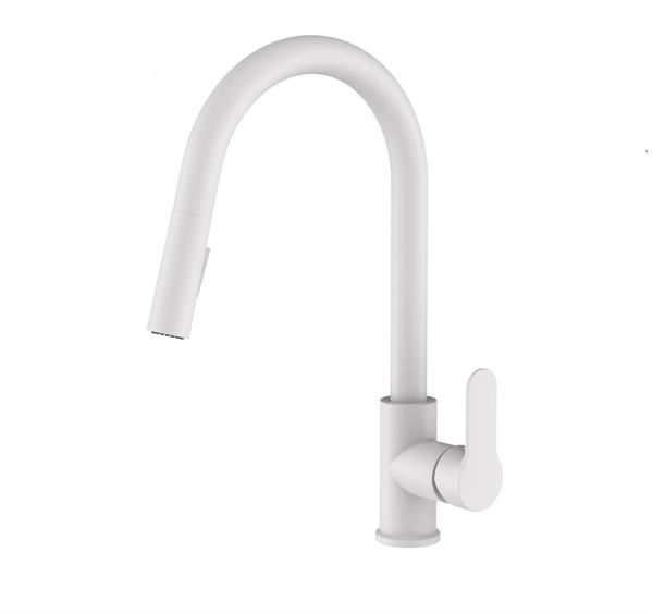 Qua Pull Down Kitchen Mixer - Matt White