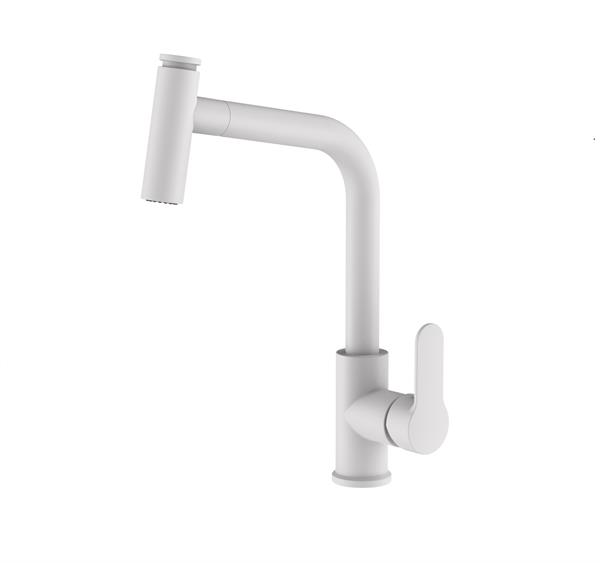 Qua Pull Down Kitchen Mixer - Matt White